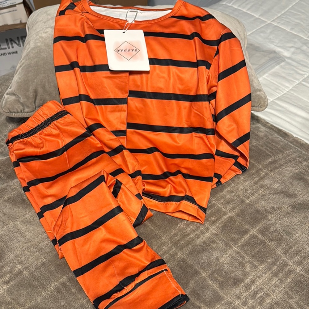Orange and Black Striped Kids Pajamas